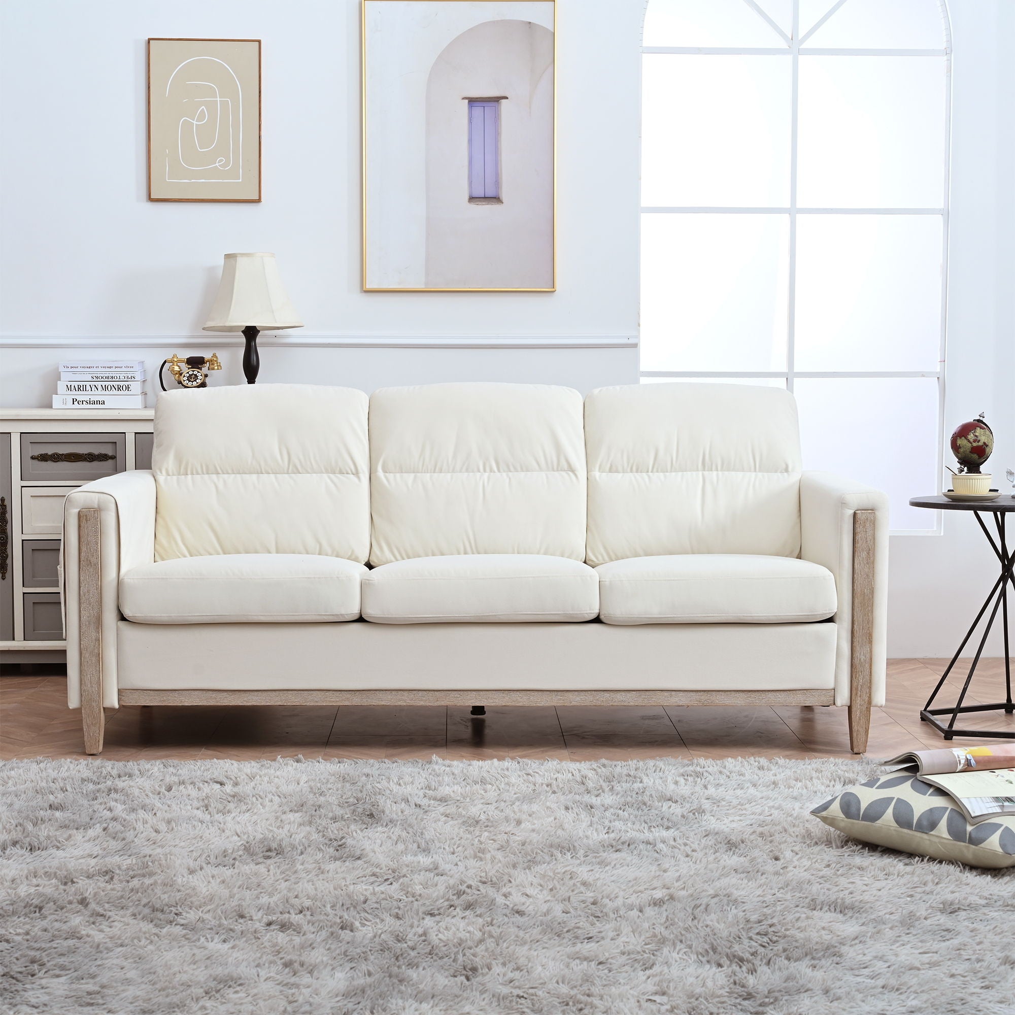 Comfortable Solid Wood Three-Seater Sofa