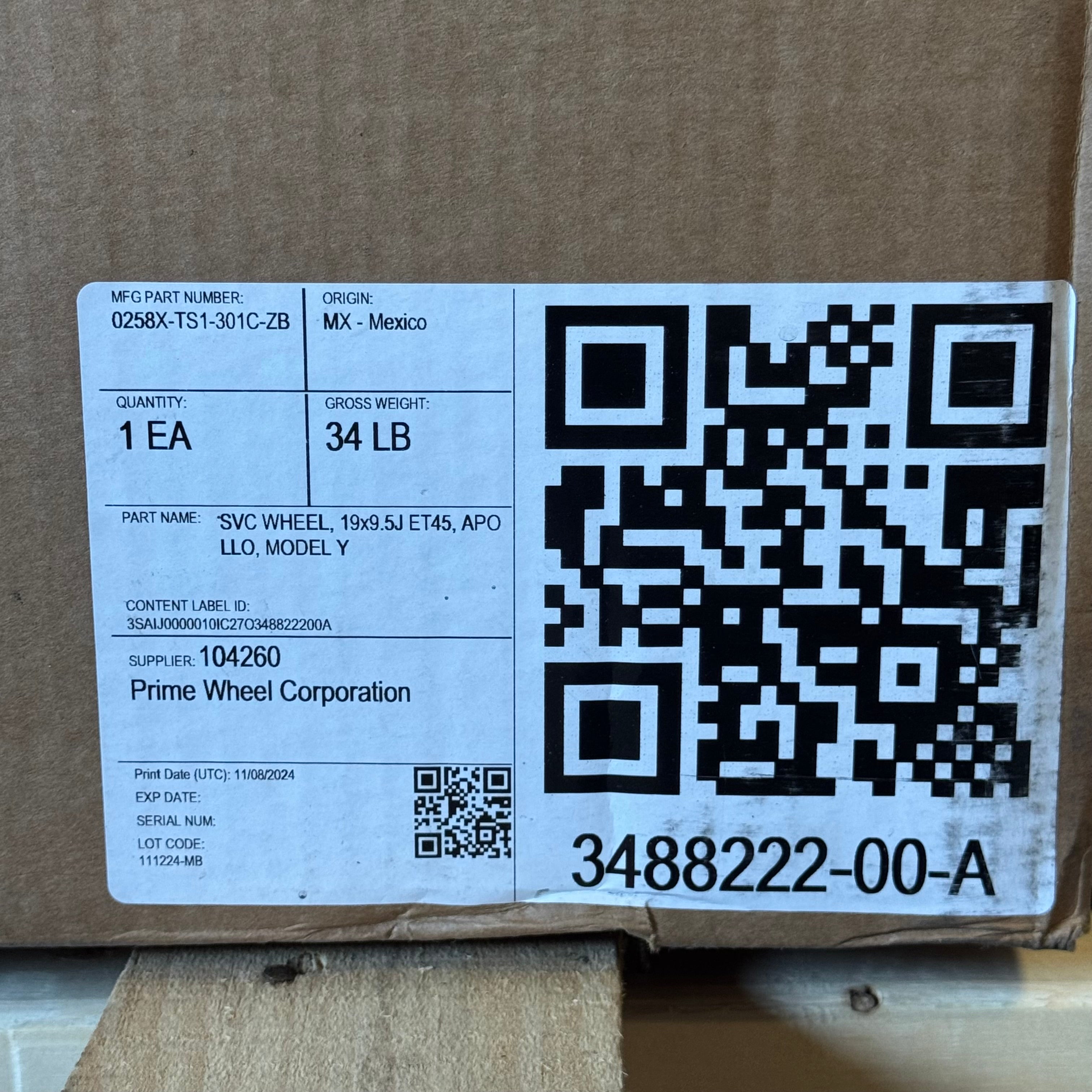 PRIME WHEEL CORPORATION 2020 Tesla Model Y Factory OEM Wheel Rim
