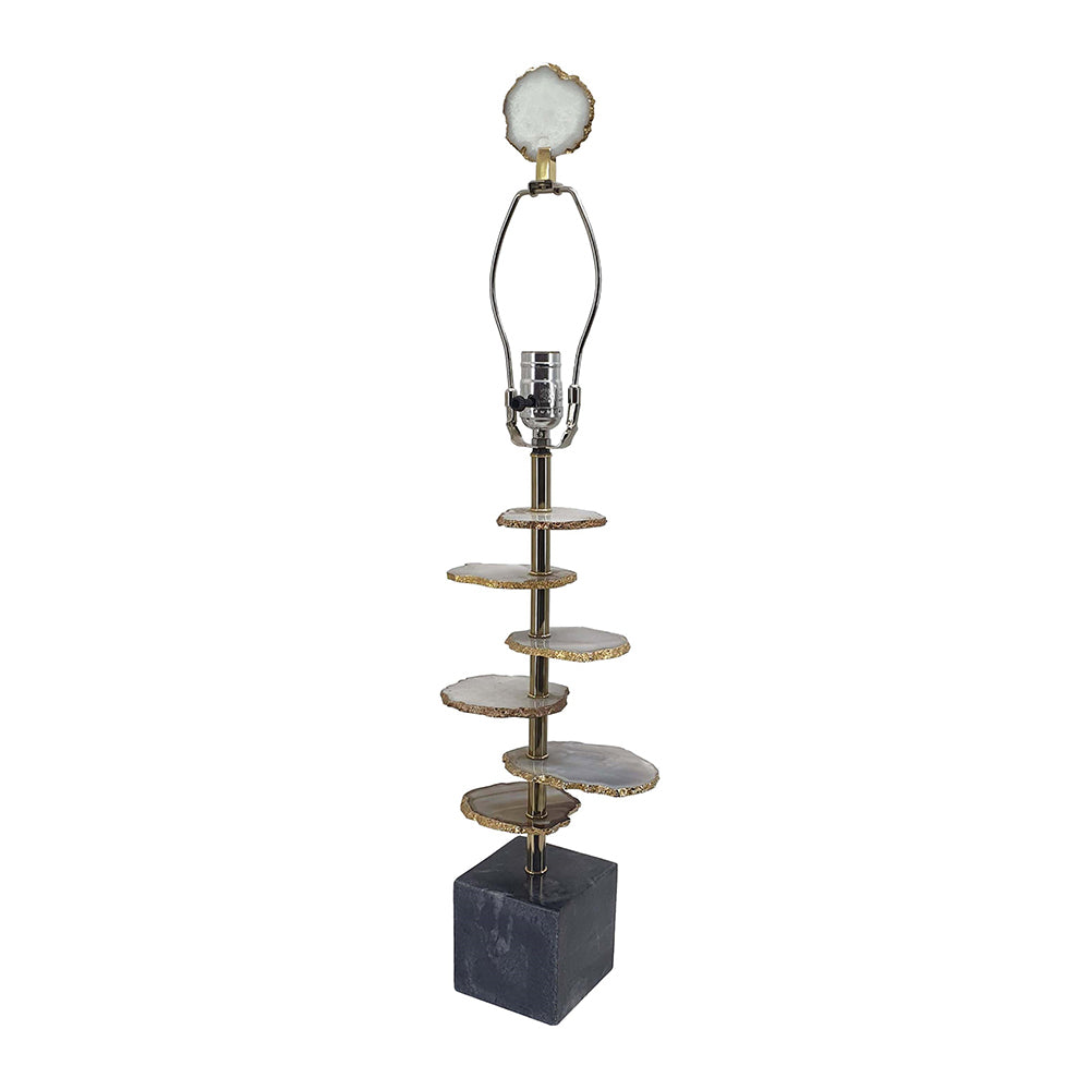 Smoke Agate-Slice Table Lamp with Marble Base