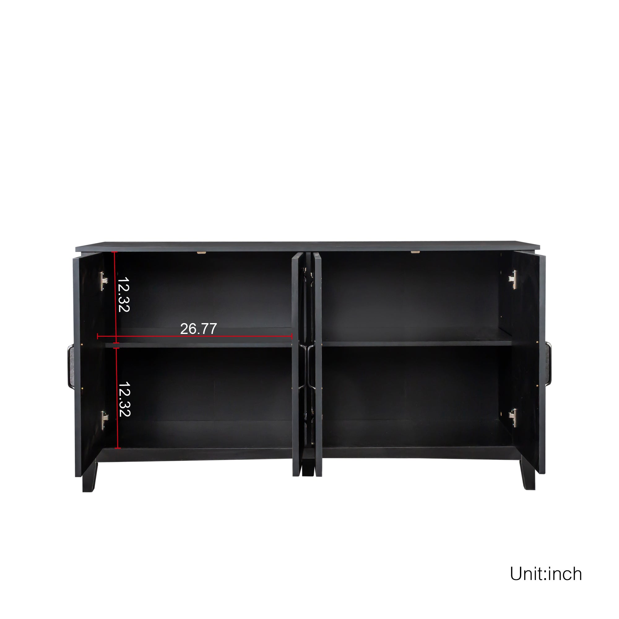 Cabinet With 4 Doors and 4 Open Shelves Freestanding Sideboard