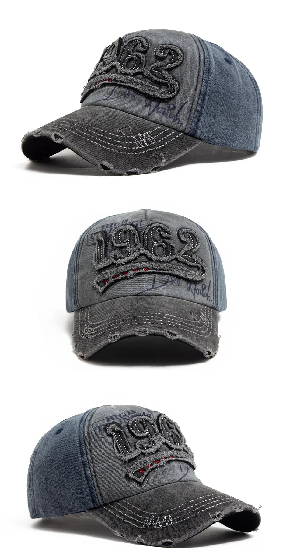 1962 Embroidery Vintage Washed Cotton Baseball Cap | Unisex Adjustable Snapback Hat