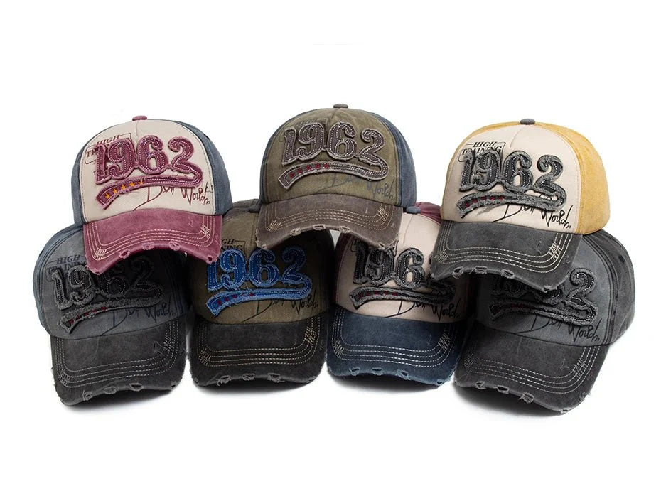 1962 Embroidery Vintage Washed Cotton Baseball Cap | Unisex Adjustable Snapback Hat