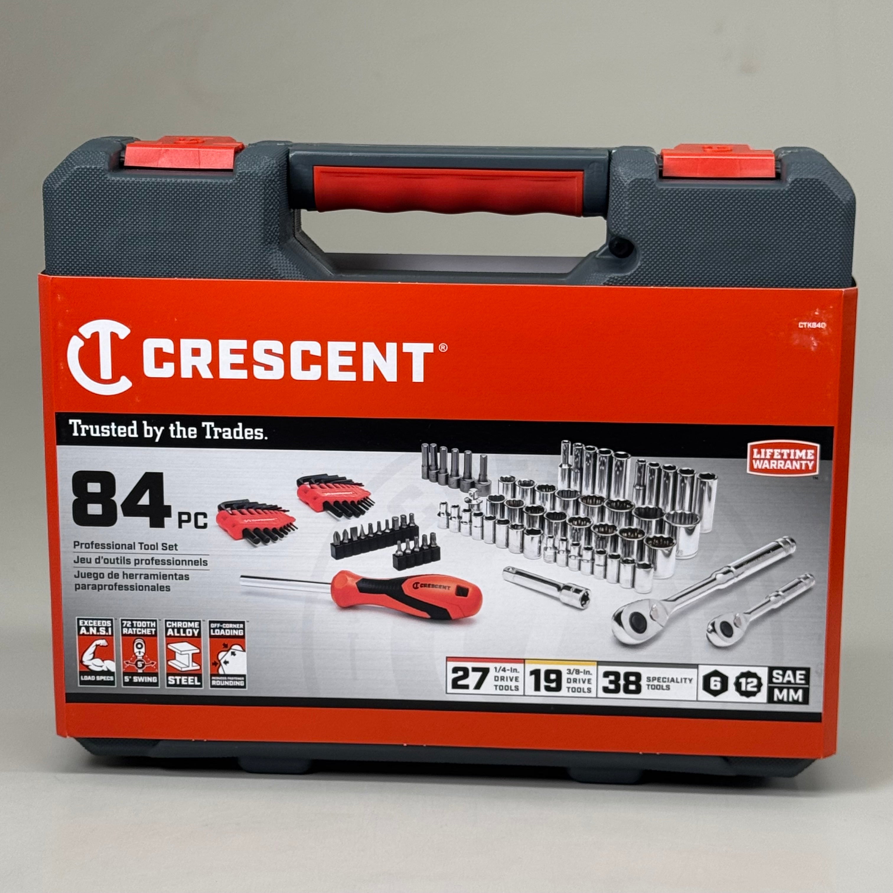 CRESCENT 1/4-Inch & 3/8-Inch Drive 6 & 12 Point SAE/Metric Mechanics Tool Set
