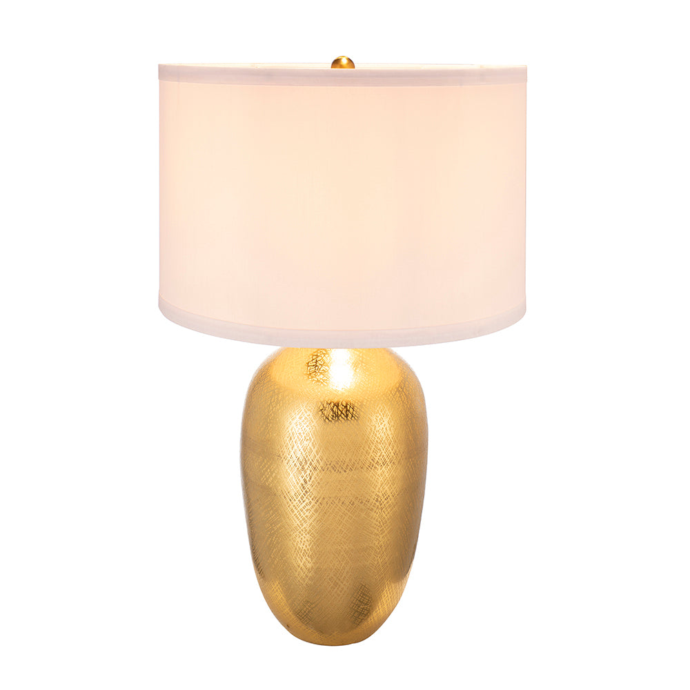 D18x31" Round Aluminum Sheet Gold Table Lamp with White Fabric Shade