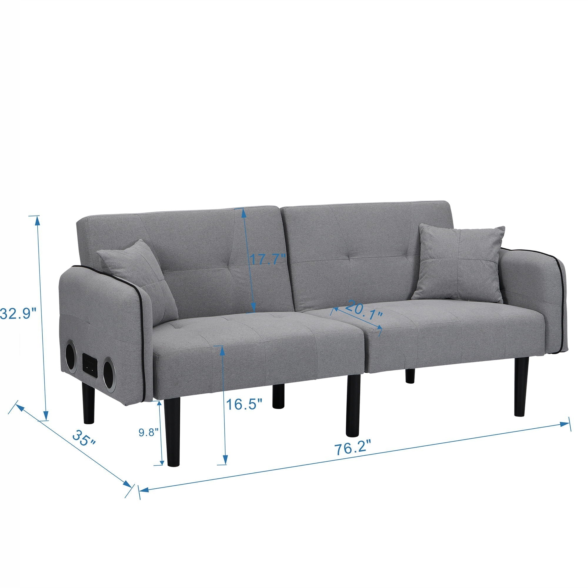 Modern Folding Ottoman Sofa Bed With Stereo System - Gray