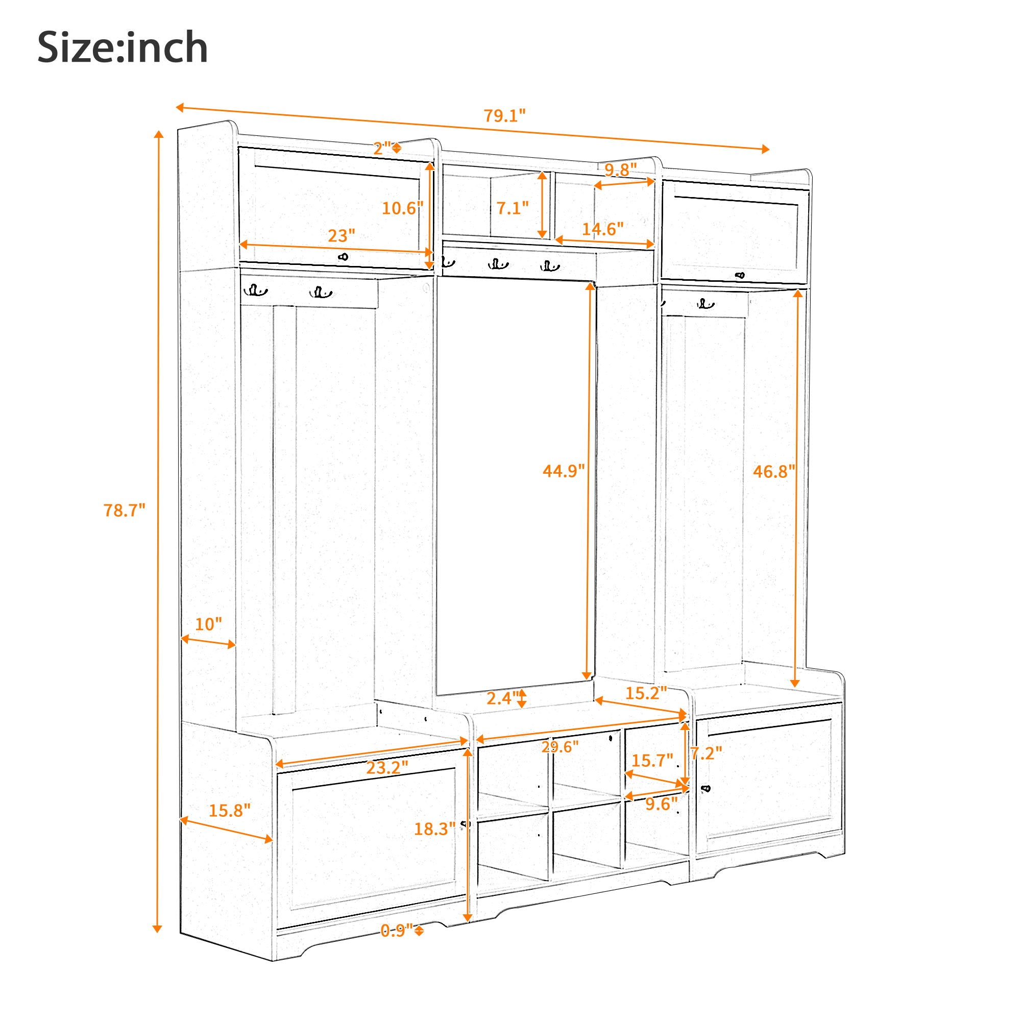 Wide Hall Tree With Shoe Storage, 4 In 1 Entryway Bench