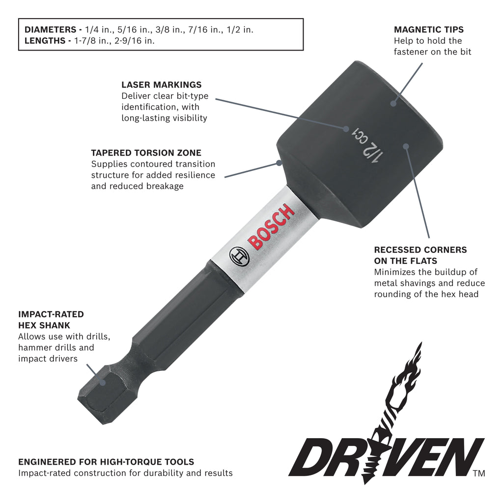 BOSCH ITDNS14 Driven 1/4 In. x 1-7/8 In. Impact Nutsetter