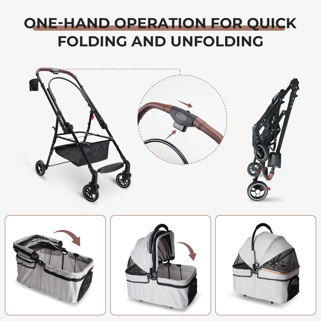 4-Wheel Foldable Pet Stroller for Dogs & Cats