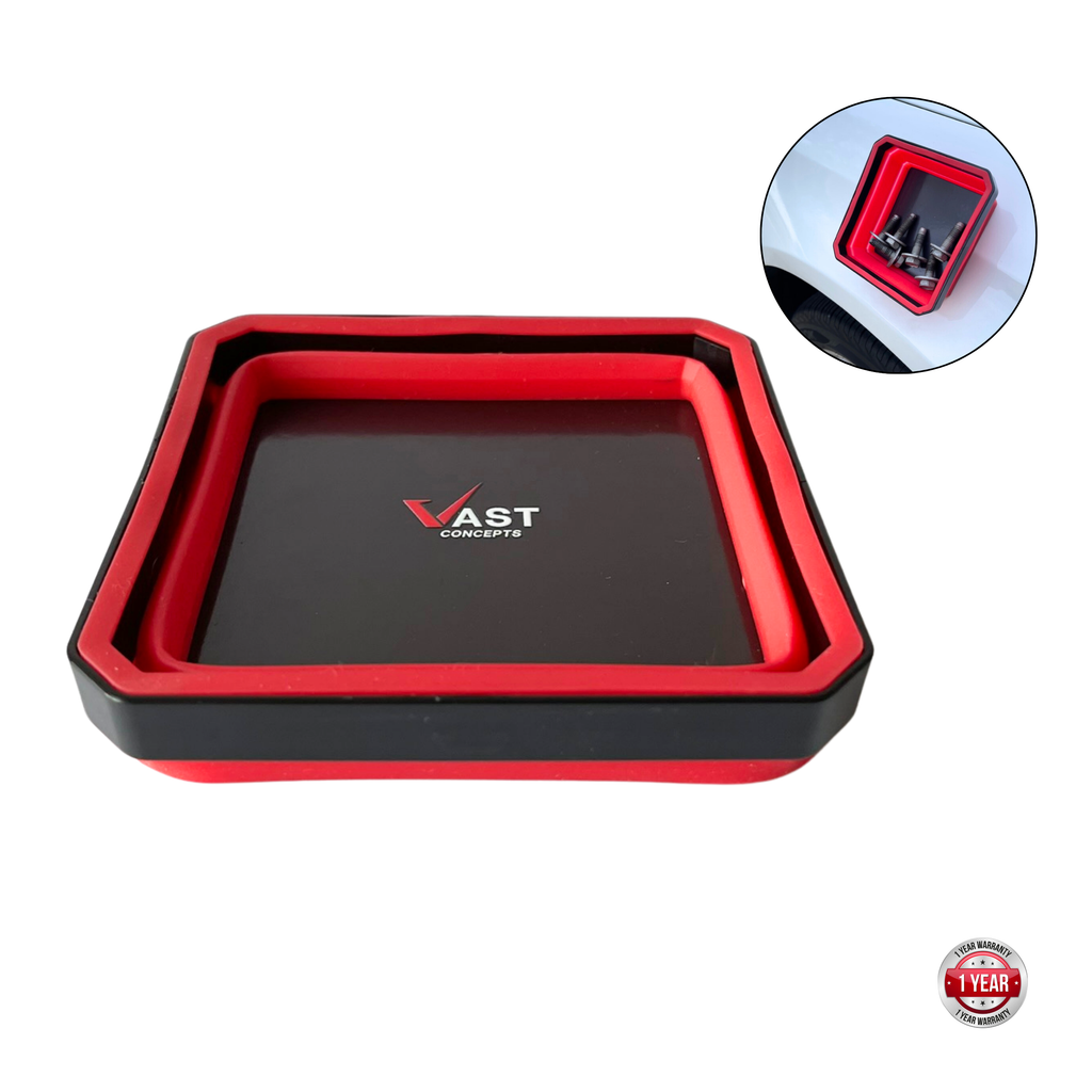 Expandable Silicone Magnetic Parts Storage Bin | Collapsable Magnetic Parts Bin - Red
