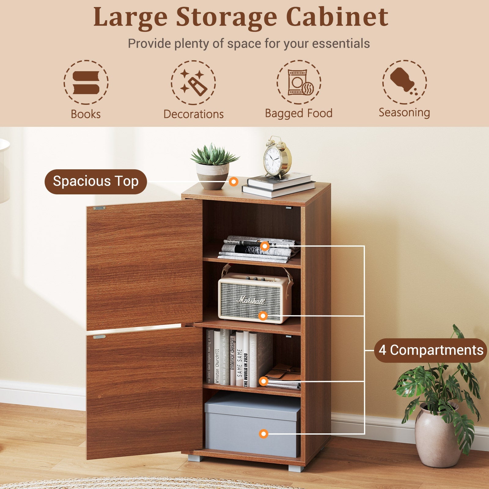 2-Tier Modern Style Nightstand with Drawer and Open Shelf-Walnut
