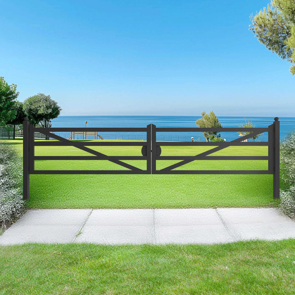 20 ft Farm Driveway Gate with Diagonal Tubes, Dual Swing