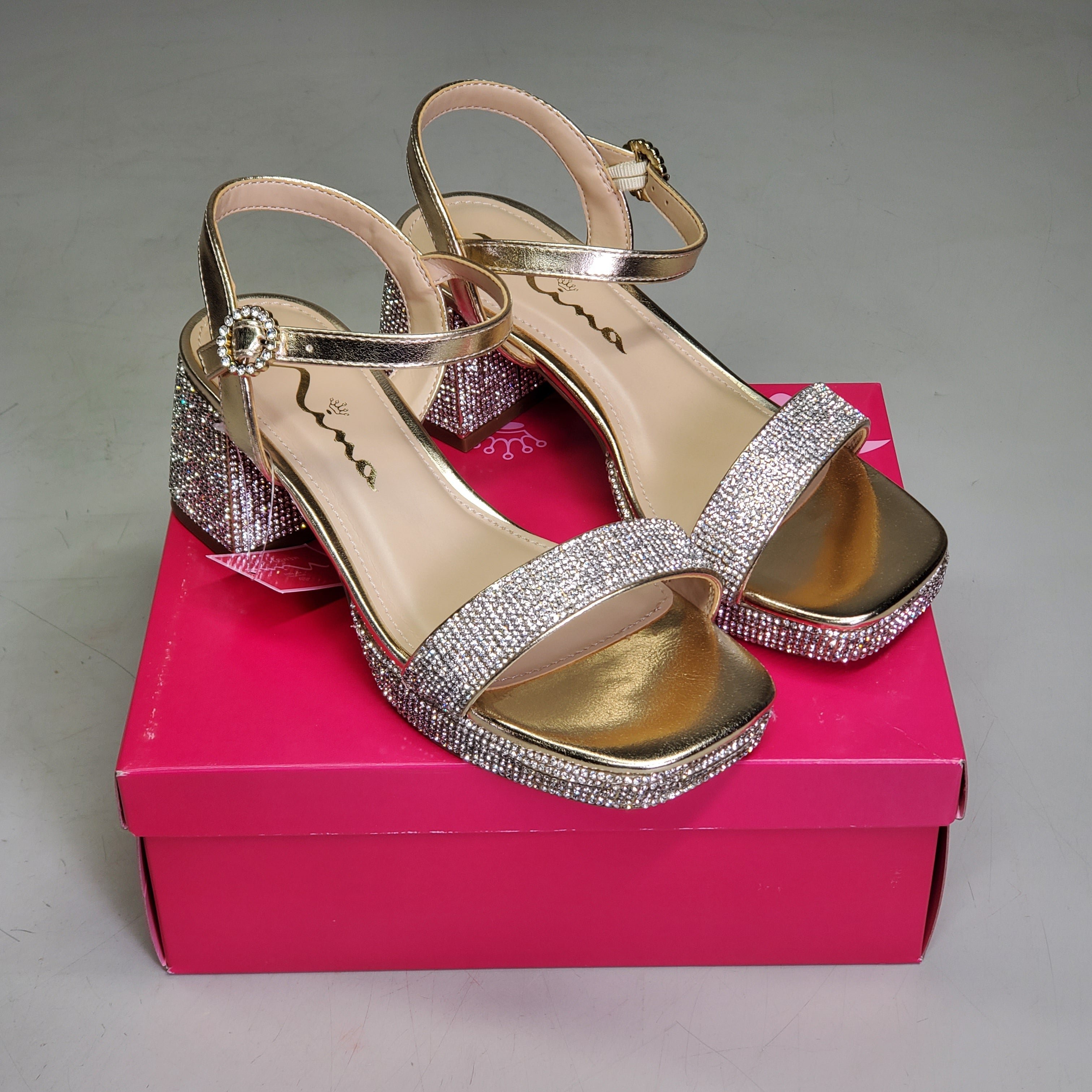 NINA Marysol Dress Sandals Girls SZ 2 M Gold Metal / Stones K200560
