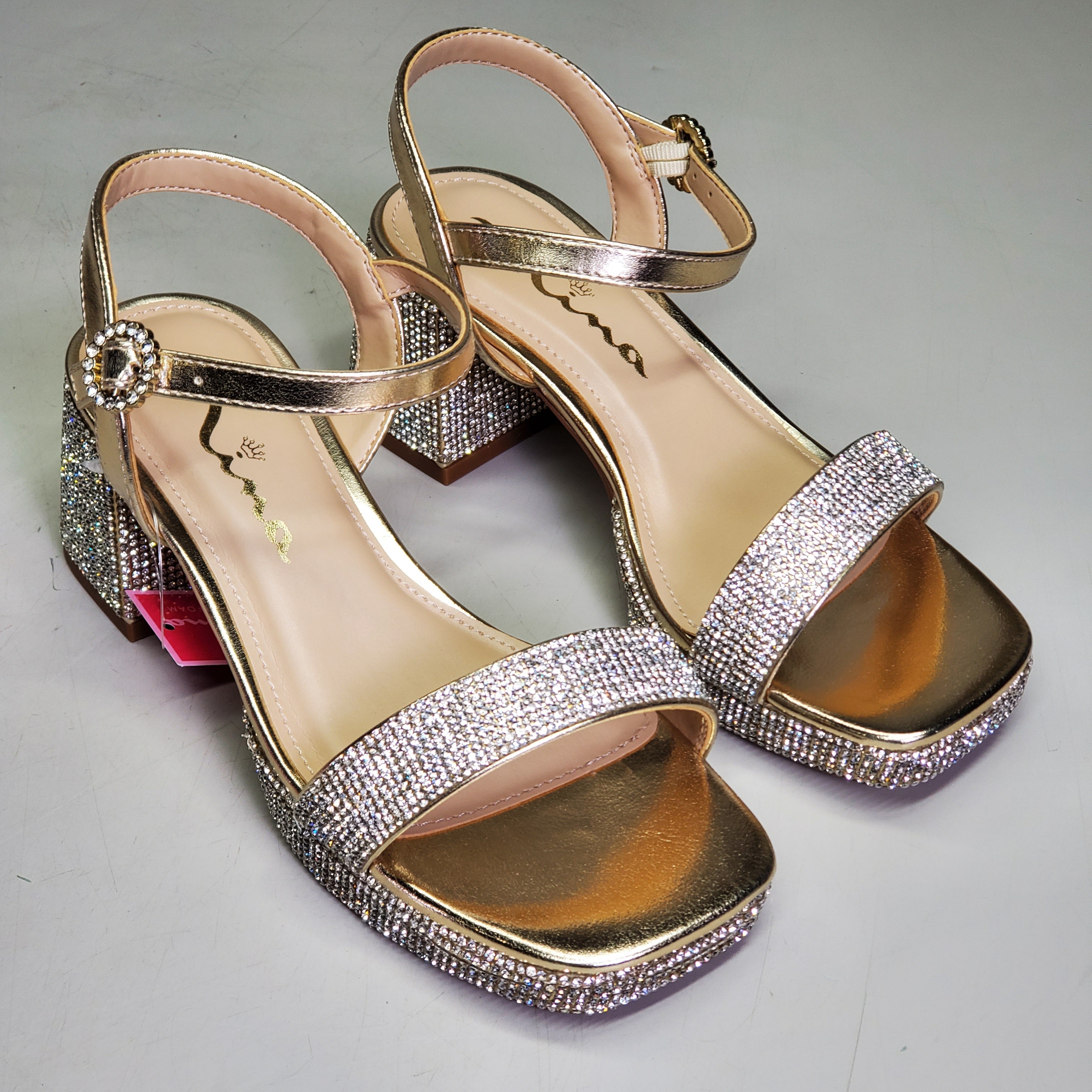 NINA Marysol Dress Sandals Girls SZ 2 M Gold Metal / Stones K200560