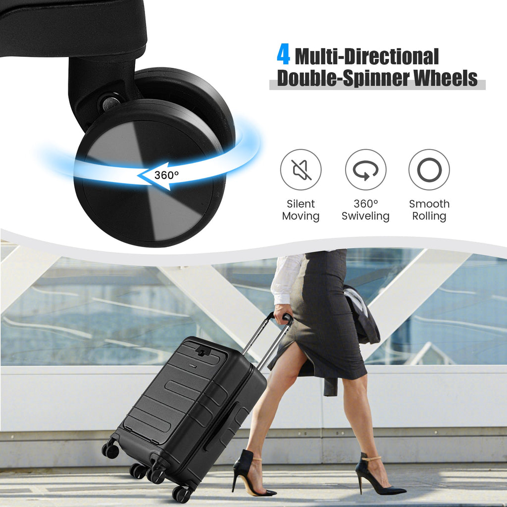 20 Inch Carry-on Luggage PC Hardside Suitcase TSA Lock with Front Pocket and USB Port