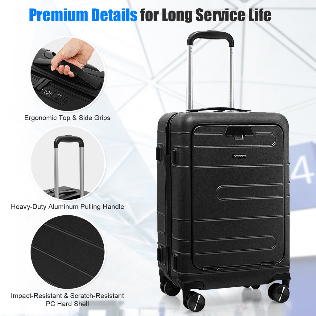 20 Inch Carry-on Luggage PC Hardside Suitcase TSA Lock with Front Pocket and USB Port