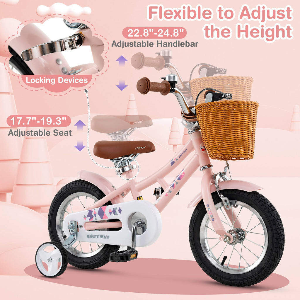 14 Inch Kids Bike Retro Bicycle with Adjustable Height and Basket for Ages 3-5 Years Old-