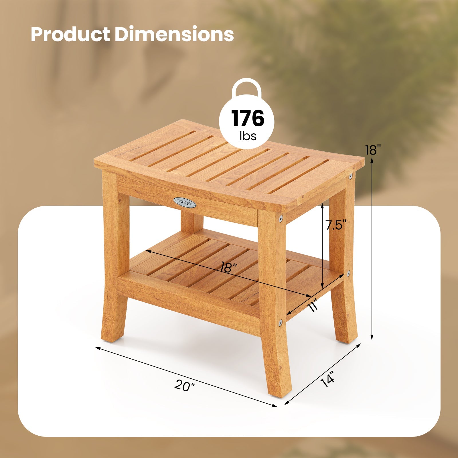 20 Inches Non-slip Shower Bench with Storage Shelf and Curved Top