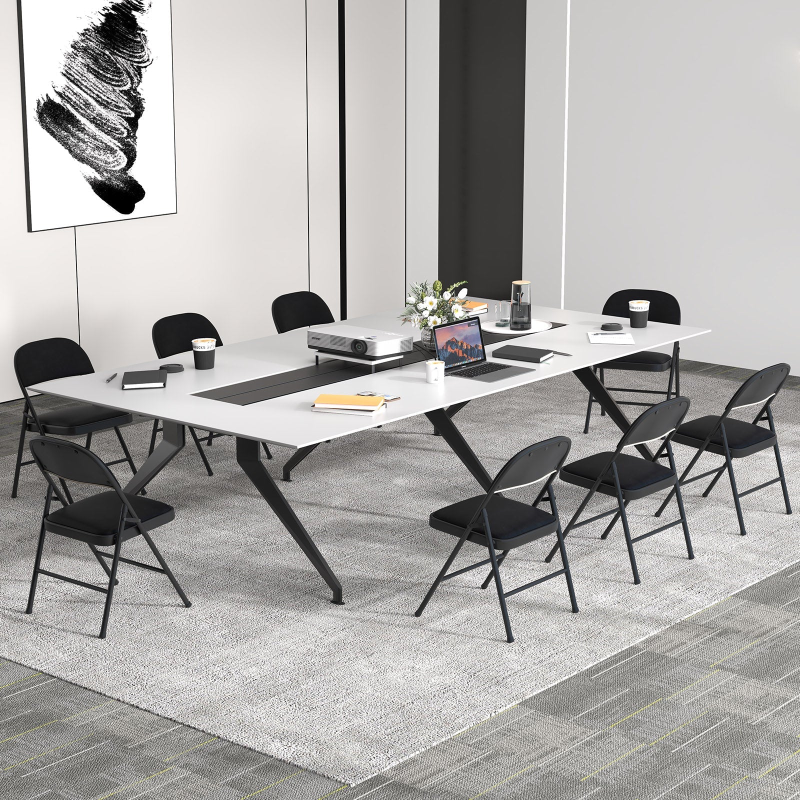 2 Pack Folding Chairs with Metal Frame and PVC Leather for Indoor Outdoor-Black