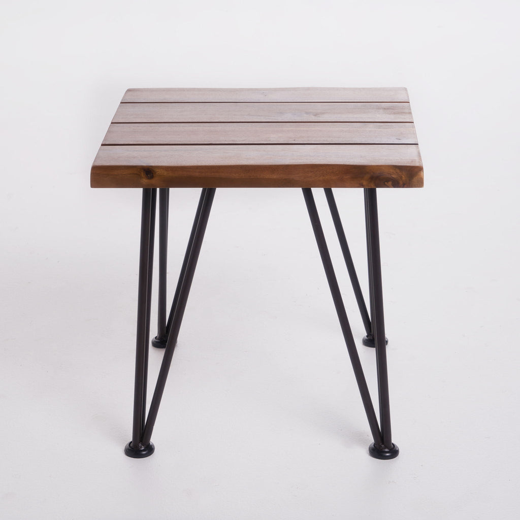 Zenith Outdoor Industrial Accent Table Set of 2 - Teak