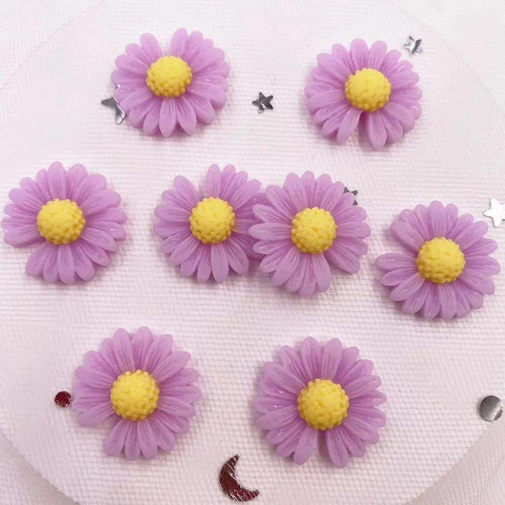 20pcs Resin Daisy Flower Flatback Cabochons | 20mm Pastoral Style DIY Craft Embellishments