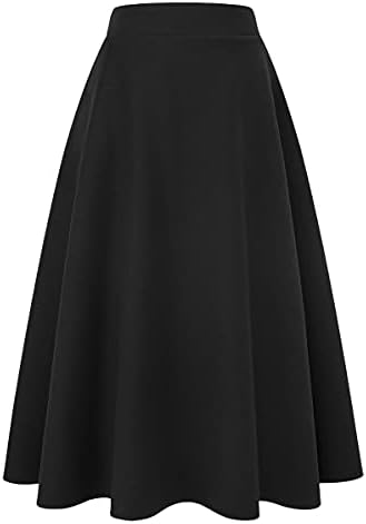 IDEALSANXUN Womens Plaid Wool Skirts Elastic Waist A-Line Pleated Tartan Long Skirts