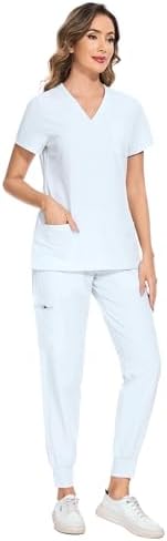 COZYFIT Scrubs for Women Set - Stretch V-Neck & Jogger Pant with 9 Pockets