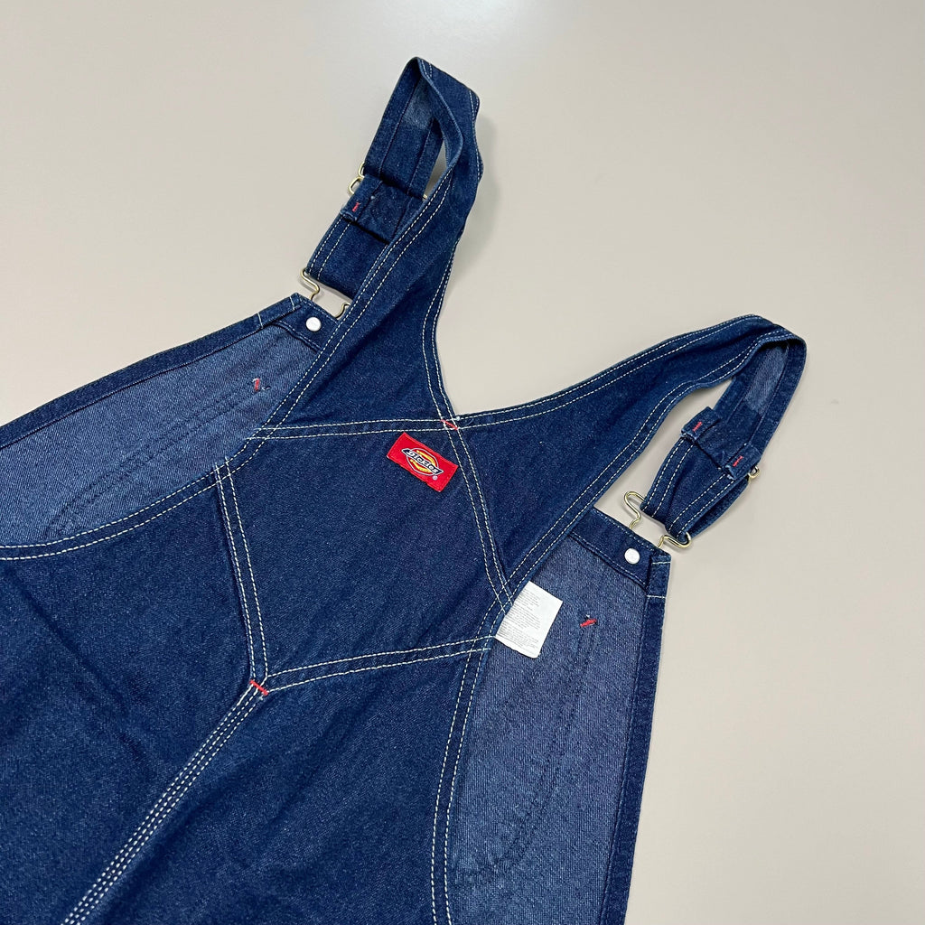 DICKIES Classic High Back Wide Leg Bib Overall Men's 40X30 Rinsed Indigo Blue