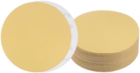 50pcs No Hole Sanding Discs- [ 8 Inch 180 Grit ] Round Hook and Loop Grip Sanding Pads Sheet Sandpaper for Automotive Woodworking Metal Polishing Use| Gold, Aluminum Oxide