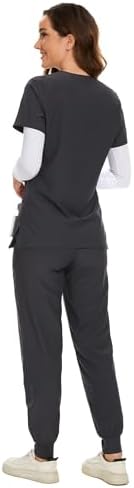 COZYFIT Scrubs for Women Set - Stretch V-Neck & Jogger Pant with 9 Pockets