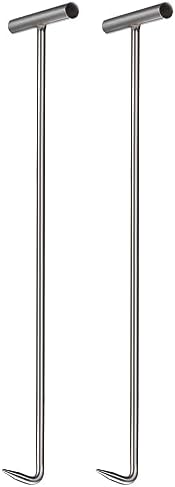 uxcell 2Pcs 26inch T-Handle Meat Boning Hook with Wide Handle, Stainless Steel T Hooks for Kitchen, Butcher Shop, Restaurant, BBQ Tool, Silver