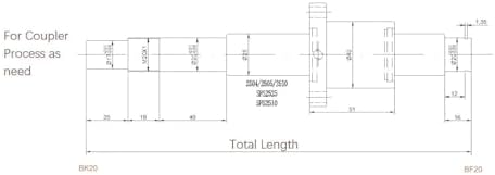 25mm Ballscrew SFU2510 RM2510 Anti Backlash Ball Screw, Length 72.83 inch / 1850mm 10mm Pitch with Metal Nut (with Standard End Machining for BK/BF20), High Precision Part for CNC Machine