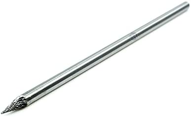 Benchmark Abrasives 6” Pointed Cone Shape Double Cut Tungsten Carbide Die Grinder Bits Metal Deburring Tool Rotary Burr, 1/4 Inch Shaft, Engraving Tool for Woodworking Shaping Carving (SM-1)