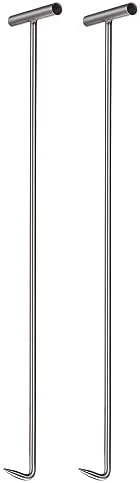 uxcell 2Pcs 34inch T-Handle Meat Boning Hook with Wide Handle, Stainless Steel T Hooks for Kitchen, Butcher Shop, Restaurant, BBQ Tool, Silver