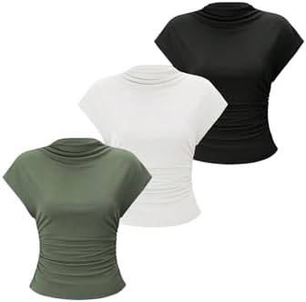 OYOANGLE Women's 3 Pack Business Casual Outfits Mock Neck Ribbed Tank Tops
