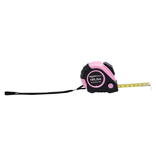 Amazon Basics Retractable Tape Measure with Metric and SAE Measurements, 16ft/5m, Belt Clip, Readable, Pink