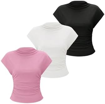 OYOANGLE Women's 3 Pack Business Casual Outfits Mock Neck Ribbed Tank Tops