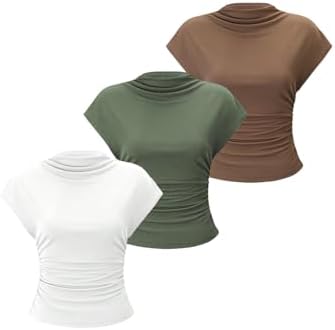 OYOANGLE Women's 3 Pack Business Casual Outfits Mock Neck Ribbed Tank Tops