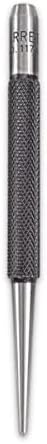 Starrett Steel Center Punch with Round Shank and Knurled Finger Grip - Hardened and Tempered, 4" Length, 5/64" Diameter Tapered Point - 117A