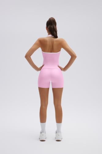 SUUKSESS Women 2 Piece Workout Sets Halter Neck Yoga Tops Gym Biker Shorts