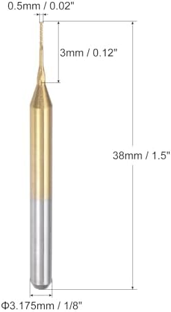 uxcell 10Pcs 0.5mm Titanium Coat Carbide End Mill Engraving Milling Cutter CNC Router Bits for PCB Machine, 1/8" Shank