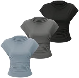 OYOANGLE Women's 3 Pack Business Casual Outfits Mock Neck Ribbed Tank Tops
