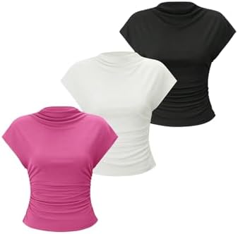 OYOANGLE Women's 3 Pack Business Casual Outfits Mock Neck Ribbed Tank Tops
