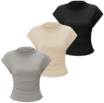 OYOANGLE Women's 3 Pack Business Casual Outfits Mock Neck Ribbed Tank Tops
