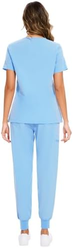 COZYFIT Scrubs for Women Set - Stretch V-Neck & Jogger Pant with 9 Pockets