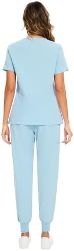 COZYFIT Scrubs for Women Set - Stretch V-Neck & Jogger Pant with 9 Pockets