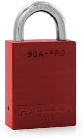 PACLOCK's 90A-PRO Padlock, 1/4" Diameter Hard. Steel Shackle, 3/4" Tall, High Performance 7-Pin Cylinder w/ 1 Key, Keyed Differently, Red