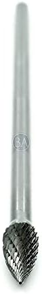 Benchmark Abrasives 6” Pointed Tree Shape Double Cut Tungsten Carbide Die Grinder Bits Metal Deburring Tool Rotary Burr, 1/4 Inch Shaft, Engraving Tool for Woodworking Shaping Carving (SG-3)