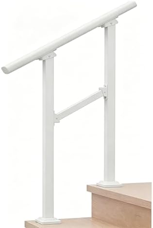 Hand Rails for Outdoor Steps，Stair Handrail & Indoor Stair Railing Kit，Railings for Outdoor Steps for Fence & Outdoor Steps (1, White-Straight, 2 Step)