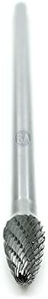 Benchmark Abrasives 6” Tree Shape Radius Double Cut Tungsten Carbide Die Grinder Bits Metal Deburring Tool Rotary Burr, 1/4 Inch Shaft, Engraving Tool for Woodworking Shaping Carving (SF-3)