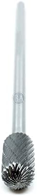 Benchmark Abrasives 6” Cylindrical Ball Nose Shape Double Cut Tungsten Carbide Die Grinder Bits Metal Deburring Tool Rotary Burr, 1/4 Inch Shaft, Engraving Tool for Woodworking Shaping Carving (SC-5)